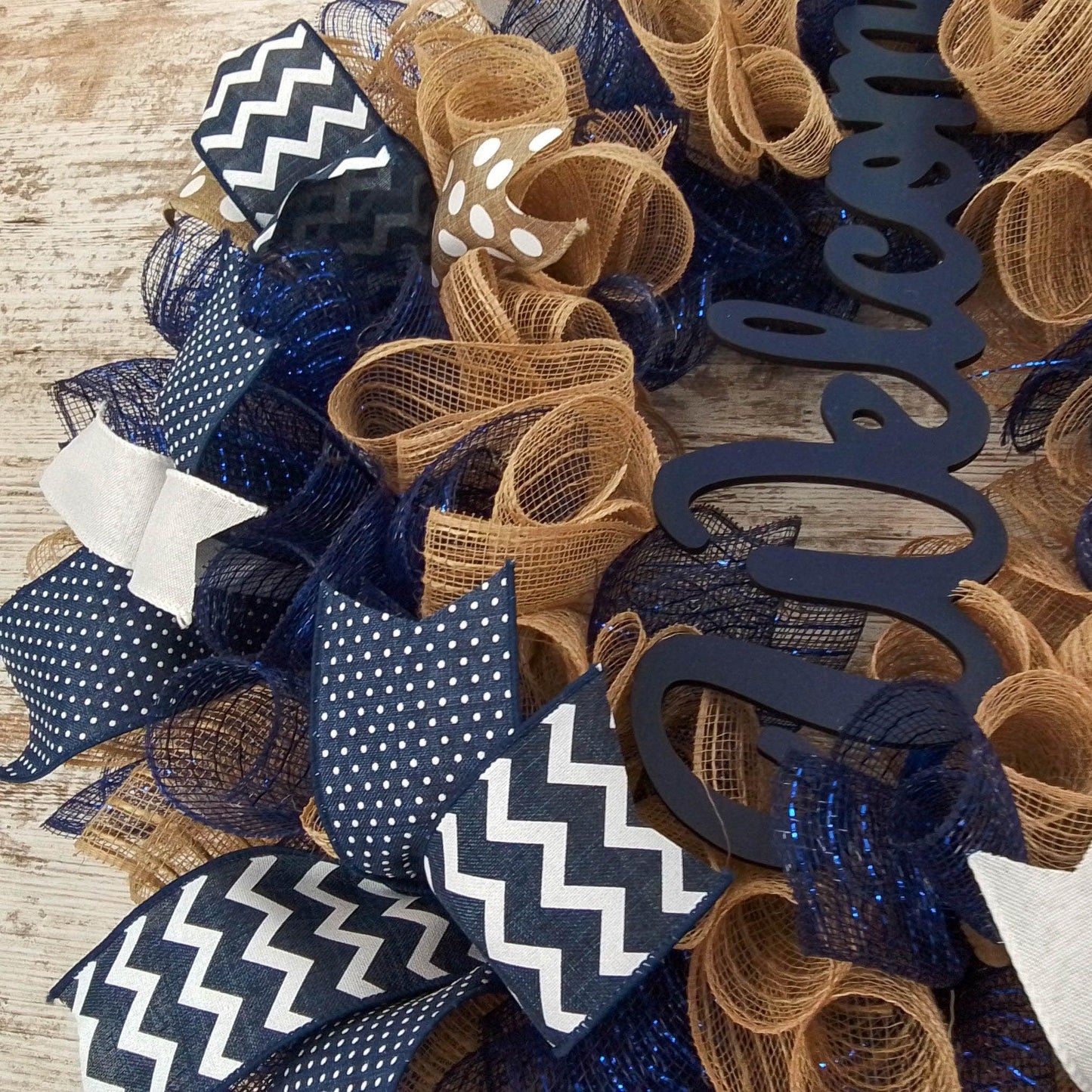 Everyday Navy Blue Wreath | Mother Unique Gift | Navy Blue Burlap Jute White - Pink Door Wreaths