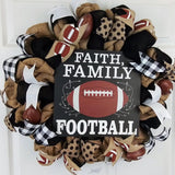 Faith Family Football Burlap Outdoor Front Door Wreath - Sports Wreaths for Fall : Brown Black White Burlap Buffalo Check Polka Dot - Pink Door Wreaths