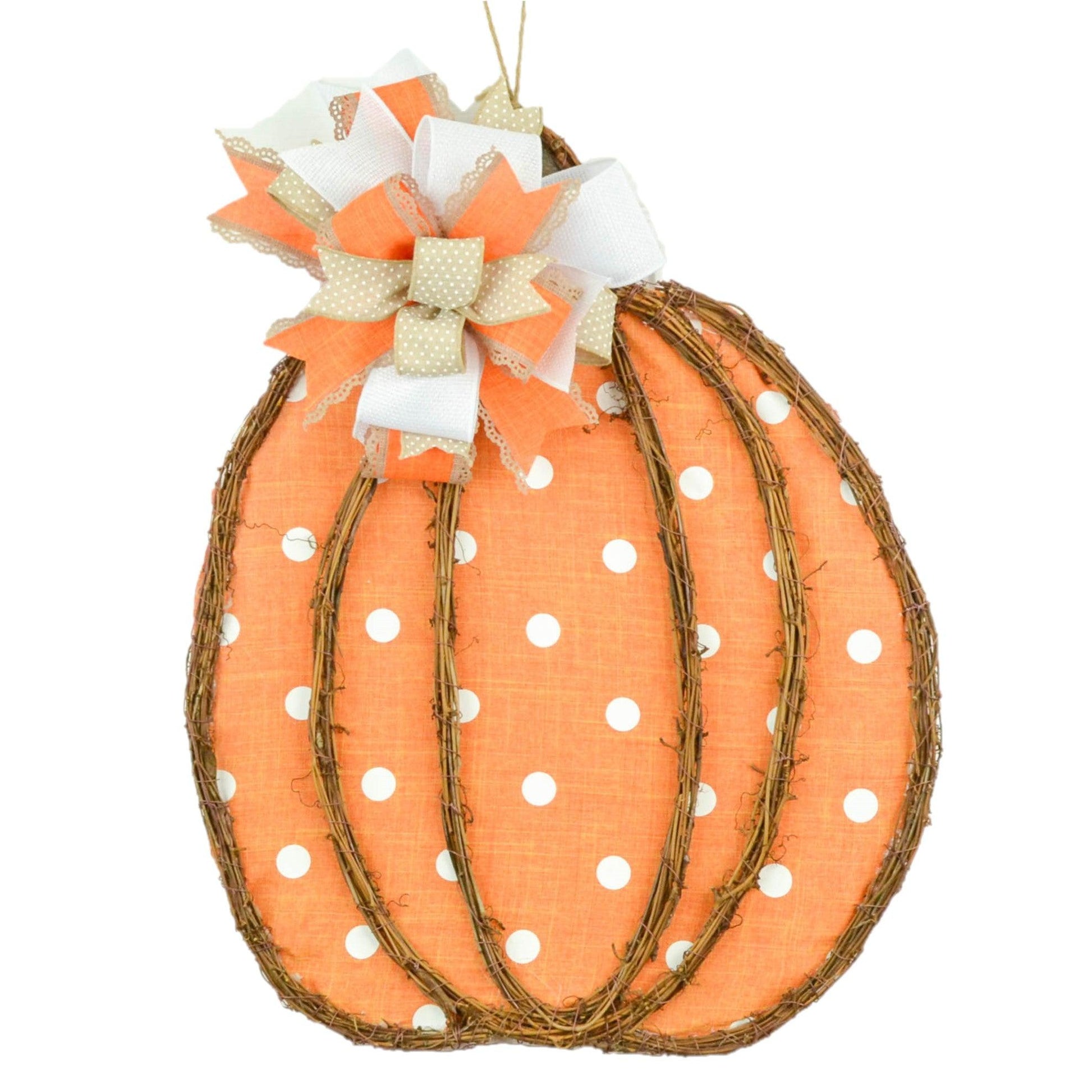 Fall Decoration Gifts - Polka Dot Pumpkin Door Hanger - Fall Thanksgiving Grapevine Wreath - Halloween Door Hanger Oversized Bow Jute Burlap Door Decor - Pink Door Wreaths