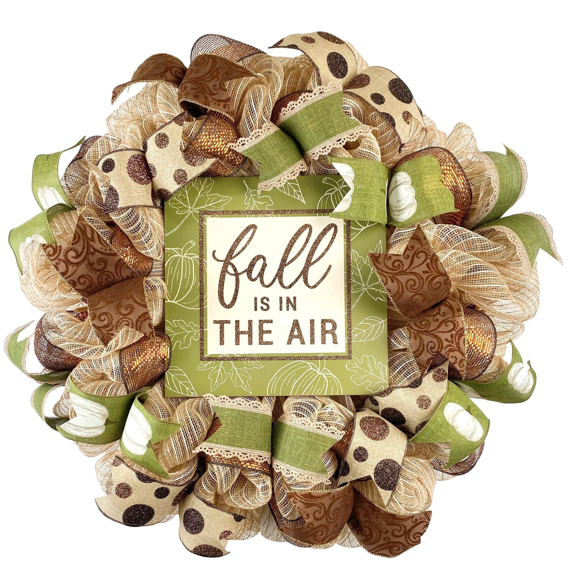 Fall is in the Air Door Wreaths | Thanksgiving Deco Mesh Wreath | Moss Jute Burlap Brown - Pink Door Wreaths