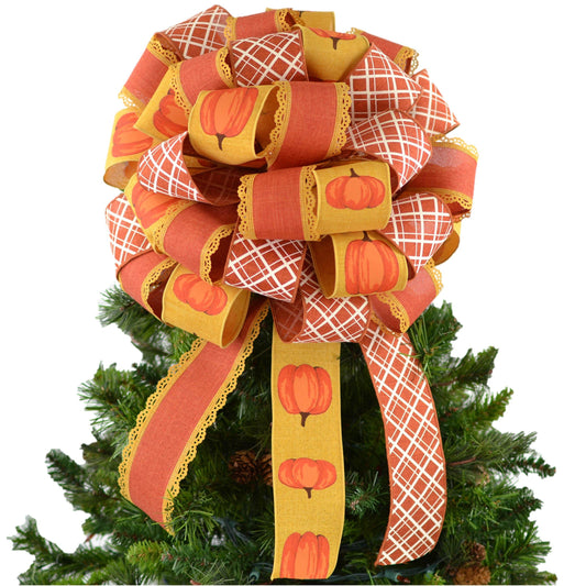 Fall Thanksgiving Bow - Lantern Topper Bow - Present Bow - Pink Door Wreaths