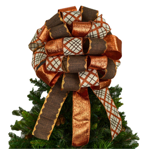 Fall Thanksgiving Bow - Lantern Topper Bow - Present Bow - Pink Door Wreaths