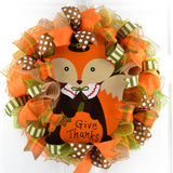 Fall Wreath | Fox Wreath | Give Thanks Decor | Thanksgiving Wreath - Pink Door Wreaths
