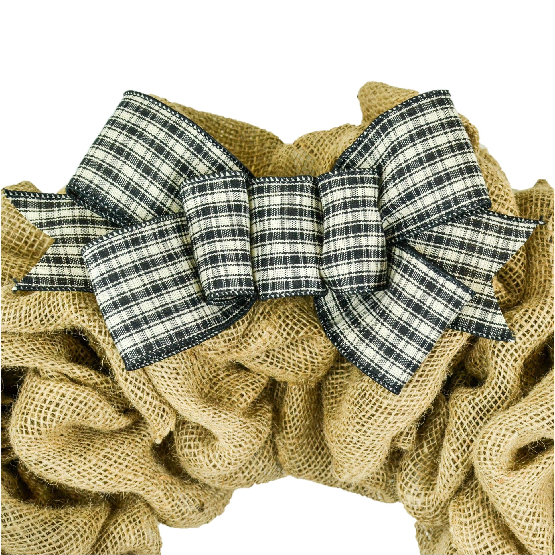 Farmhouse Black Ivory Off White Cream Checkered Plaid Add On Wreath Bow - Wreath Embellishment for Already Made Wreath - Pink Door Wreaths