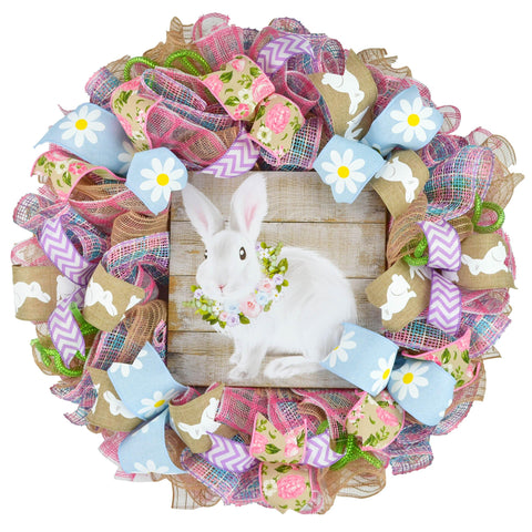 Farmhouse Easter Bunny Wreaths for Front Door - Pink Burlap Spring Wreath - Pink Door Wreaths