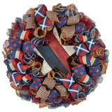 Farmhouse Fourth of July Independence Day Mesh Door Wreath - Star Red White Navy Blue White - Pink Door Wreaths