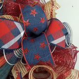 Farmhouse Fourth of July Independence Day Mesh Door Wreath - Star Red White Navy Blue White - Pink Door Wreaths