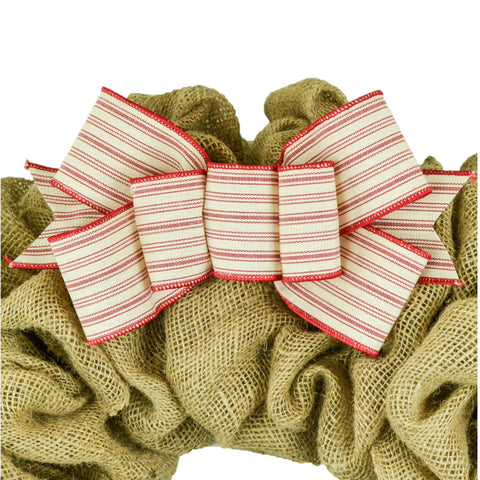 Farmhouse Red Ivory Off White Cream Ticking Stripe Add On Wreath Bow - Wreath Embellishment for Already Made Wreath - Pink Door Wreaths