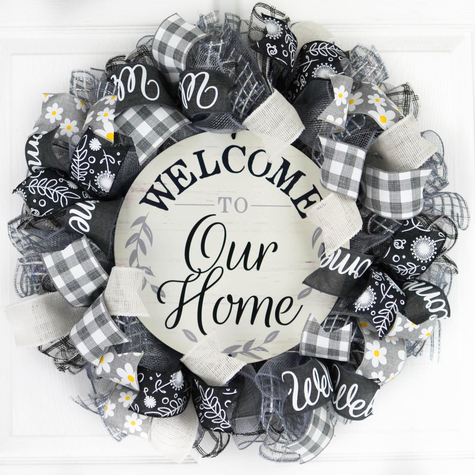 Farmhouse Wreath - Black White Grey Year Round Decor - Pink Door Wreaths