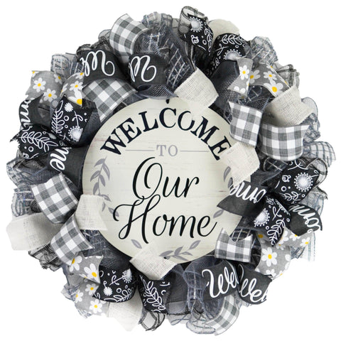 Farmhouse Wreath - Mother's Day Everyday Wreath - Birthday Gift for Her - Black White Grey Year Round Decor - Pink Door Wreaths