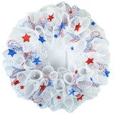 Flag American Fourth of July Independence Day Mesh Door Wreath - Red White Royal Blue Stars - Pink Door Wreaths
