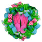 Flip Flop Summer Mesh Door Wreath | Pink Turquoise Lime Green - Pink Door Wreaths