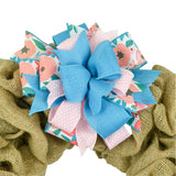 Lantern Wreath Bow - Burlap Wreath Embellishment for Making Your Own - Layered Full Handmade Farmhouse Already Made (Spring (Pink/Blue) - Pink Door Wreaths