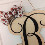 Football Door Hanger, Wooden Monogram Wreath, Letter, Initial, Monogrammed, Customized - Pink Door Wreaths