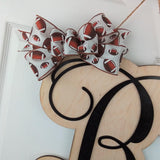 Football Door Hanger, Wooden Monogram Wreath, Letter, Initial, Monogrammed, Customized - Pink Door Wreaths