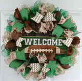 Football Wreath | Welcome Sports | Mesh Outdoor Front Door Wreath - Pink Door Wreaths