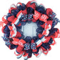 Fourth of July Independence Day Mesh Door Wreath - Burlap Red White Navy Blue White - Pink Door Wreaths