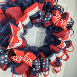 Fourth of July Independence Day Mesh Door Wreath - Burlap Red White Navy Blue White - Pink Door Wreaths