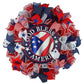 Fourth of July Independence Day Mesh Door Wreath; red white blue; God Bless America - Pink Door Wreaths