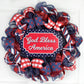 Fourth of July Independence Day Mesh Door Wreath - Red White Navy Blue Silver - God Bless America - Pink Door Wreaths