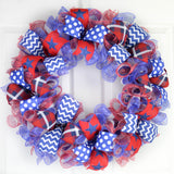 Fourth of July Independence Day Stripe Mesh Door Wreath; red white blue : J2 - Pink Door Wreaths