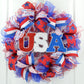 Fourth of July Wreath | USA Door Wreath | Red White Blue Flag Decoration | Patriotic Decor - Pink Door Wreaths