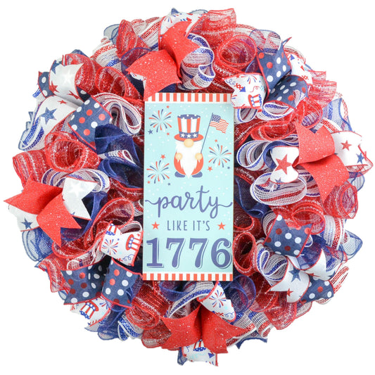 Fourth of July Wreath - USA Party Like 1776 Family Decor - Patriotic Red White Navy Blue Flag Decoration - Pink Door Wreaths