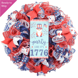 Fourth of July Wreath - USA Party Like 1776 Family Decor - Patriotic Red White Navy Blue Flag Decoration - Pink Door Wreaths