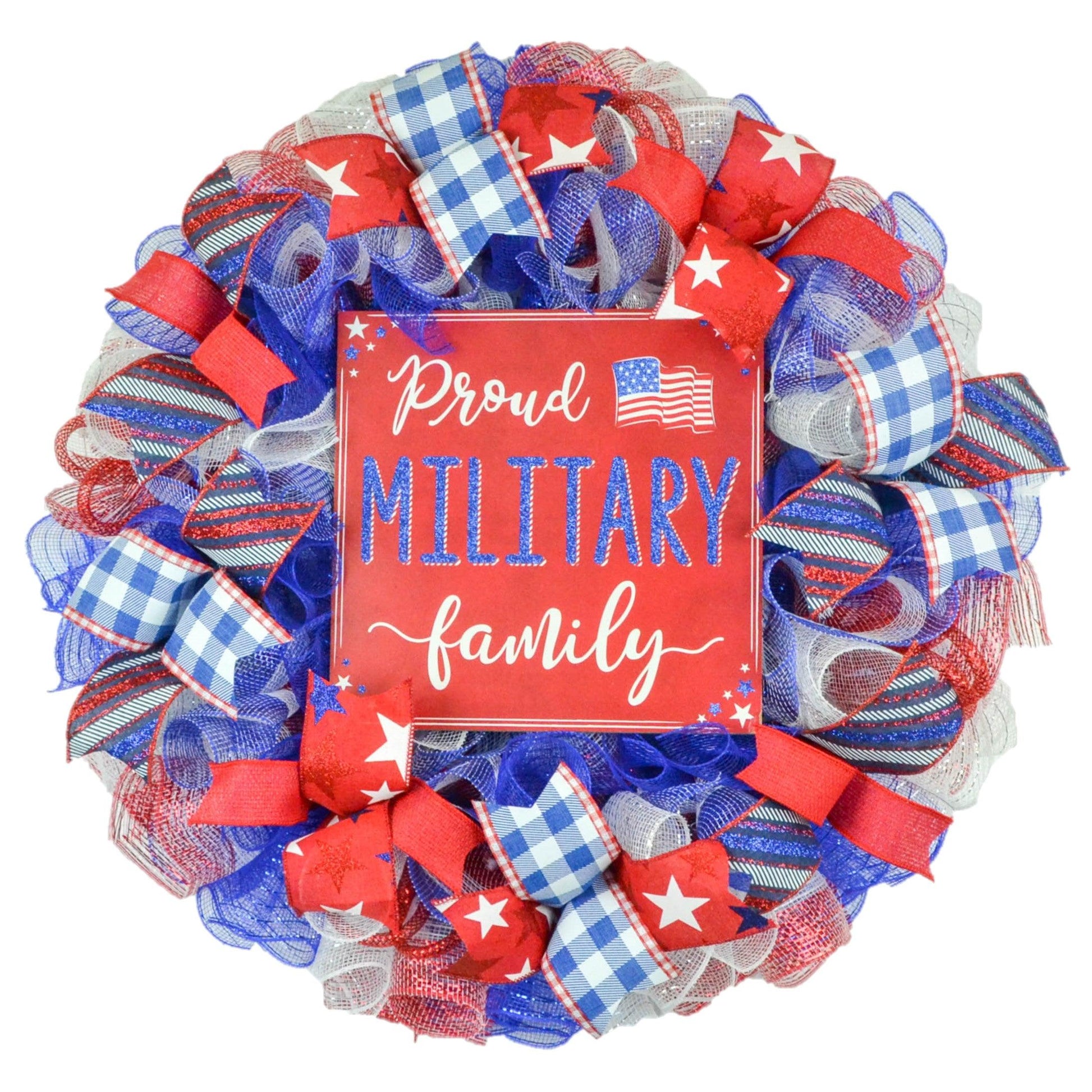 Fourth of July Wreath - USA Proud Military Family Decor - Patriotic Red White Blue Flag Decoration - Pink Door Wreaths