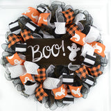 Ghost Halloween Wreath, Boo Front Door Mesh Wreaths, Black White Gold Orange - Pink Door Wreaths