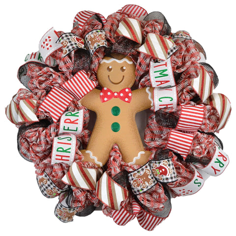 Gingerbread Wreath - Fun Christmas Wreath - Outdoor Front Door Wreath - Pink Door Wreaths