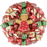 Girl Gingerbread Wreath | Outdoor Christmas Wreath | Mesh Front Door Wreath | - Pink Door Wreaths