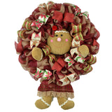 Girl Gingerbread Wreath - Outdoor Christmas Wreath - Mesh Front Door Wreath - Burgundy Brown Ivory - Pink Door Wreaths