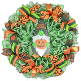 Gnome Halloween Wreath - Whimsical Mesh Outdoor Front Door Wreath - Black Lime Green Orange - Pink Door Wreaths