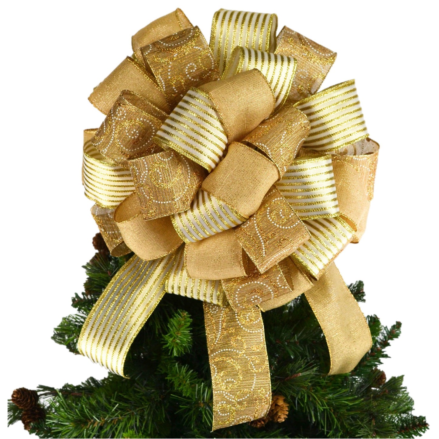 Gold Bows for Christmas Trees | Solid Gold Bow | Tree Bow with Tails - Pink Door Wreaths