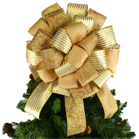 Gold Bows for Christmas Trees | Solid Gold Bow | Tree Bow with Tails