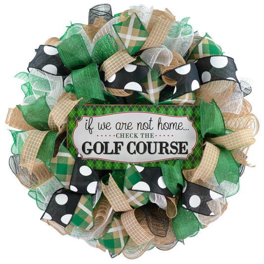 Golfer Front Door Wreath | If We're Not Home Check the Golf Course Mesh Wreath - Pink Door Wreaths