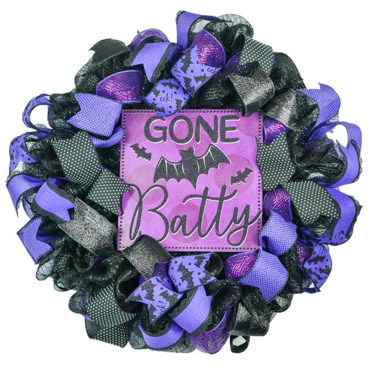Gone Batty Halloween Wreath - Beautiful Front Door Mesh Wreath - Black Purple Decorations - Pink Door Wreaths