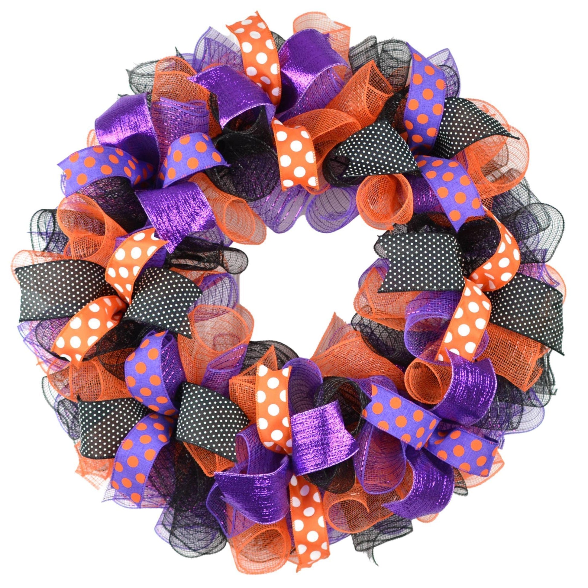 Halloween Mesh Front Door Wreath | Black Orange Purple - Pink Door Wreaths