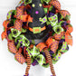 Halloween Witch Wreath | Hat Legs Halloween Front Door Mesh Welcome Wreath; Lime Green Black Orange - Pink Door Wreaths