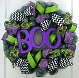 Halloween Wreaths for Front Door | Mesh Halloween Wreath | Purple Boo - Pink Door Wreaths