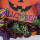 Happy Halloween Wreath - Pumpkin Door Wreaths - Halloween Jack O Lantern Thanksgiving Front Door Decor; Orange Purple Lime Green Stripe - Pink Door Wreaths