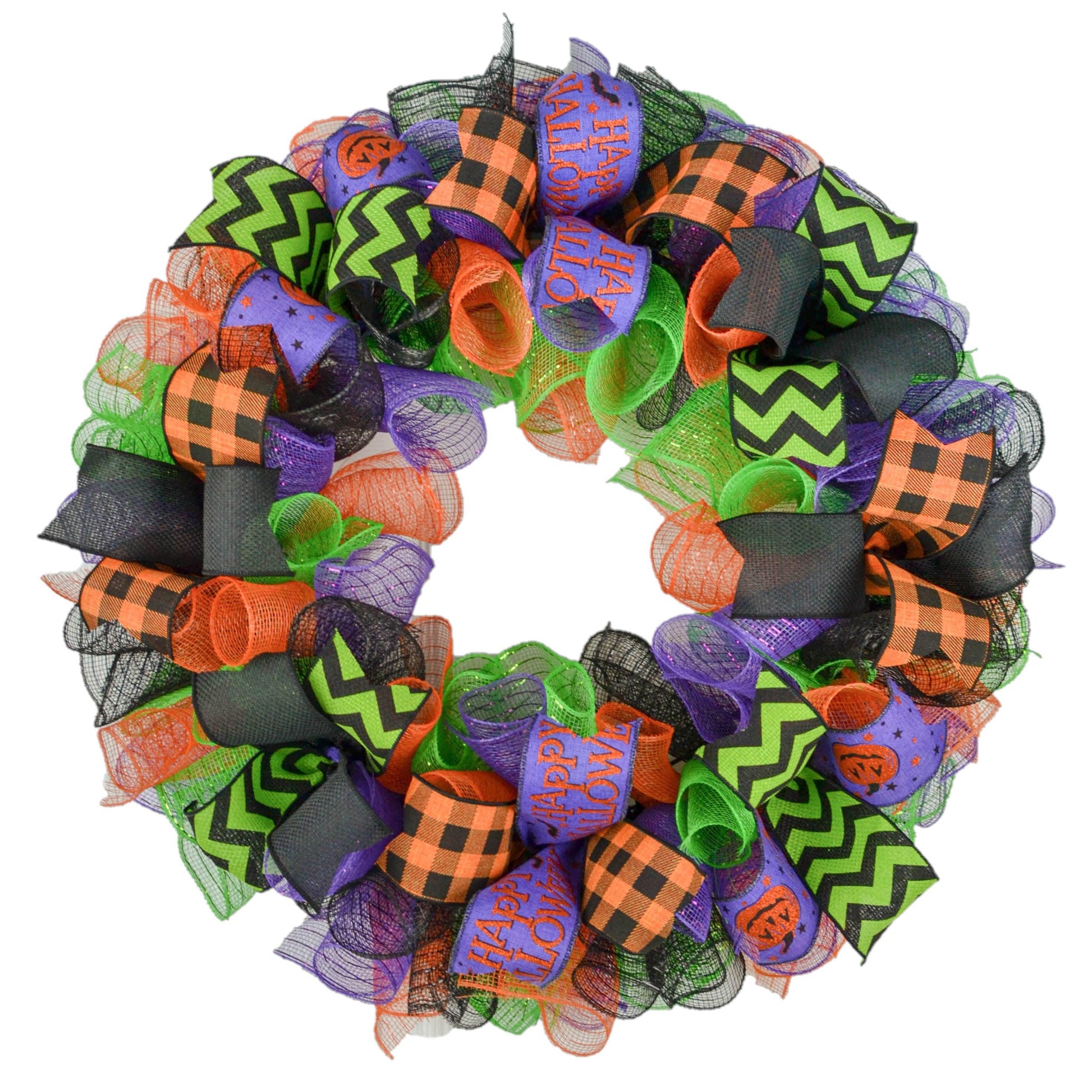 Happy Halloween Wreath - Purple Orange Black Deco Mesh Outdoor Front Door Porch Decor - Pink Door Wreaths