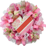 Heart Valentine's Day Wreath - Valentines Mesh Door Wreath - Floral Decor - Pink Door Wreaths