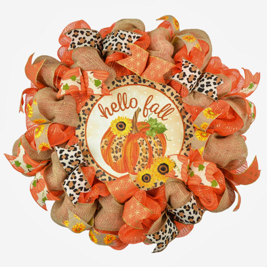 Hello Fall Wreath - Welcome Sunflower Wreaths - Sun Flower Mesh Front Door Decor - Burlap Thanksgiving Everyday Decor - Pink Door Wreaths