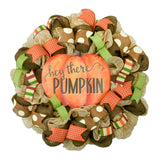Hello Pumpkin Thanksgiving Pumpkin Door Wreaths - Halloween Fall Autumn Orange Mesh Front Door Decor - Pink Door Wreaths