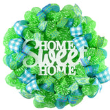 Home Sweet Home Everyday Deco Mesh Door Wreath - Lime Green White Turquoise - Pink Door Wreaths