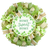 Home Sweet Home Lace Everyday Wreath - Ivy Leaf Flower Spring Year Round Door Wreath - Mother's Day Gift - Moss Green Jute White - Pink Door Wreaths