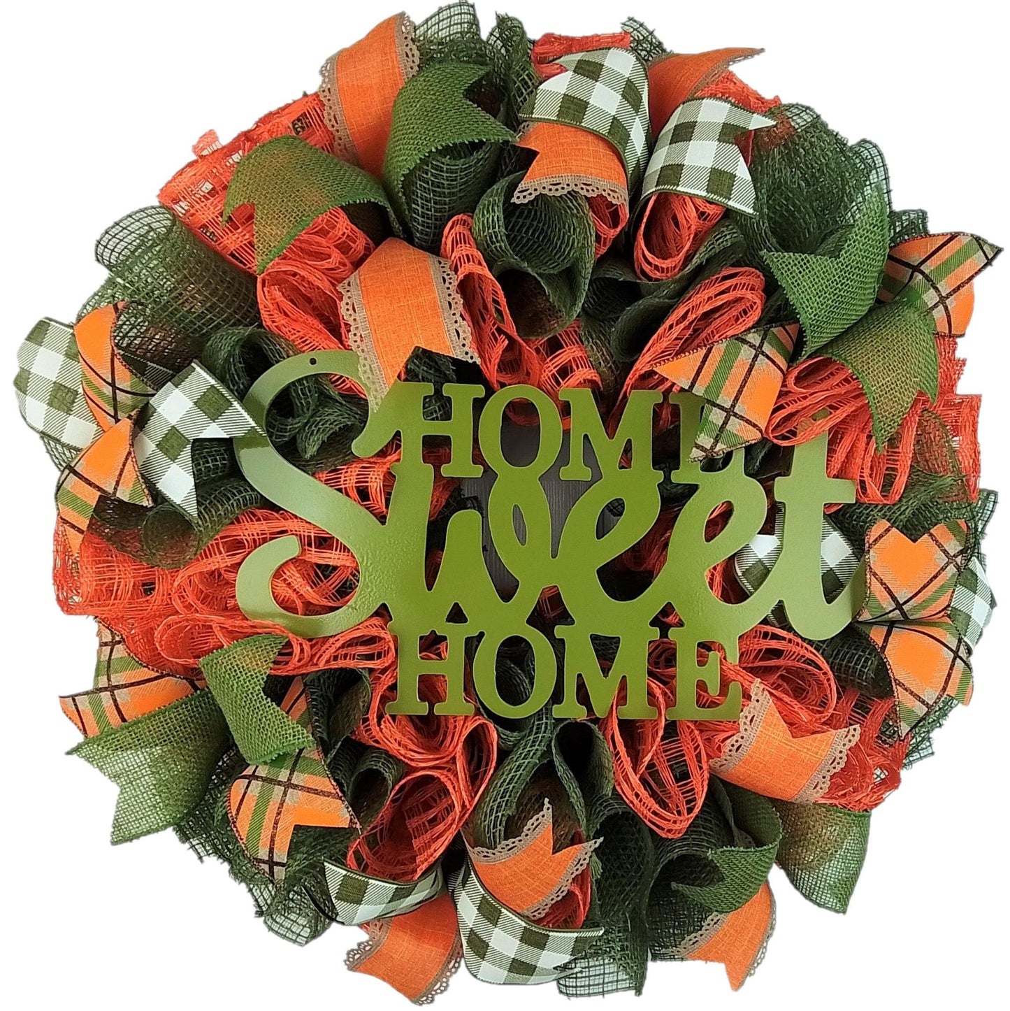 Home Sweet Home Thanksgiving Door Buffalo Plaid Wreath - Pink Door Wreaths