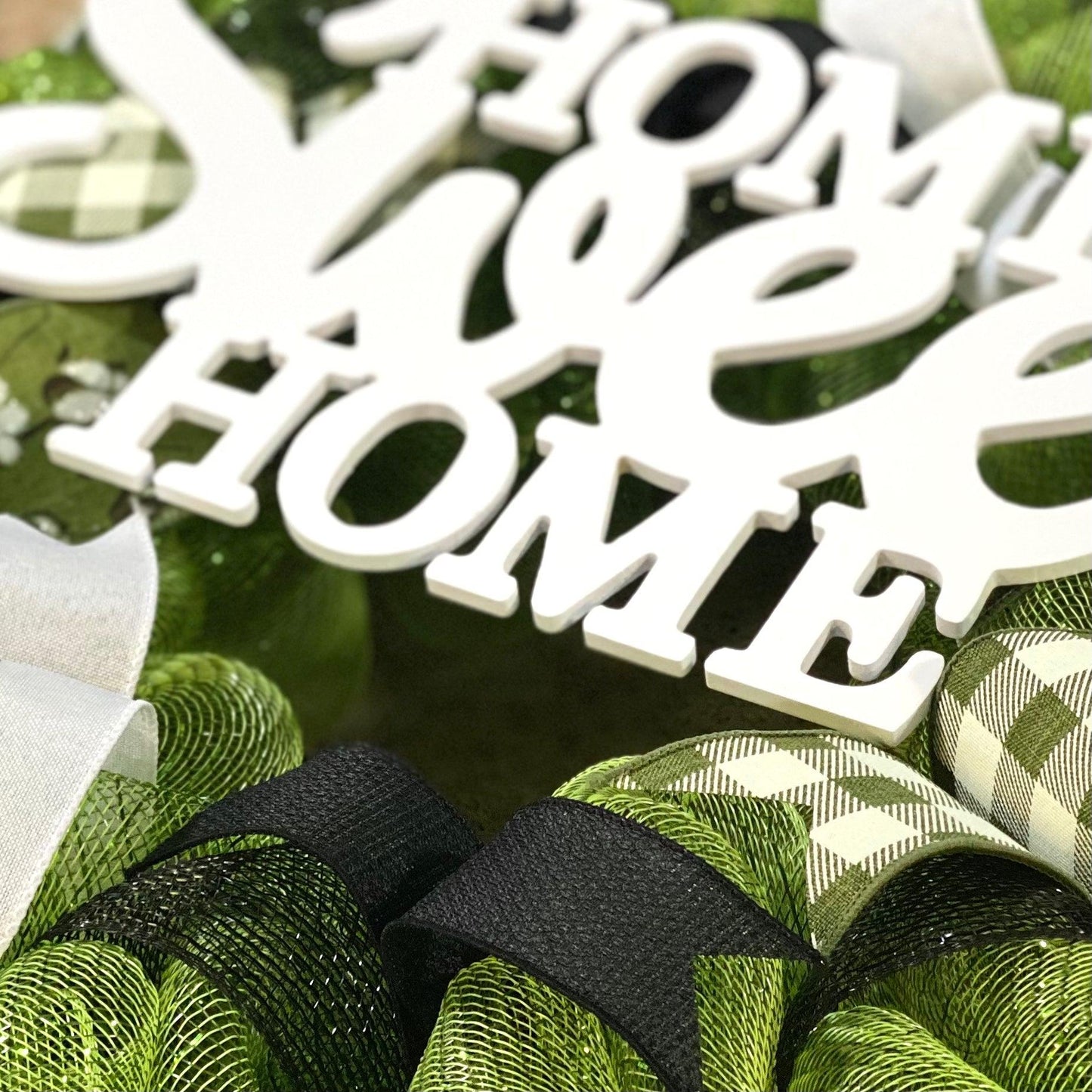 Home Sweet Home Wreath | Cotton Spring Everyday Door Wreath | Moss Green Black White - Pink Door Wreaths
